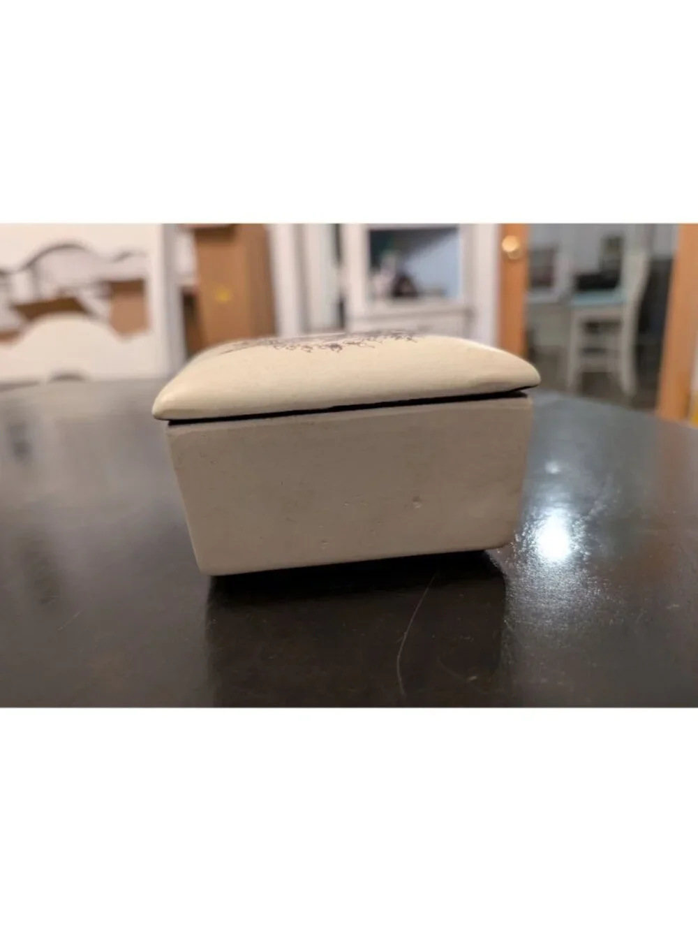Vintage Mid Century Ceramic Trinket Box Cream Color with Brown Bird Motif